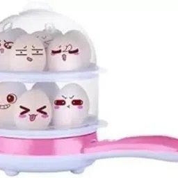 krithvi Multi Functional Electronic 2 in 1 Double Layer Egg Boiler Steamer Cooker with Handle and Capacity of 7 or 14 Eggs | Egg Fry Boiling Non-Stick Steamer and Egg Frying Pan Machine (multicolor) EB 2L HANDLE Egg Cooker image 2
