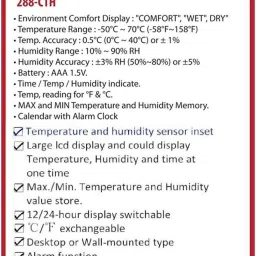 goodsbazaar 288-CTH with Comfort Index Display Hygrometer Digital Humidity Meter Tester Thermo Hygro Htc-1 With Max/Min Memory + C°/F° Key + Data Store + Time/Alarm/Clock/Calendar + Relative Humidity Room Wall Desktop Tabletop Electronic Temperature Meter Htc 288 Cth Pinless Digital Moisture Measurer image 3
