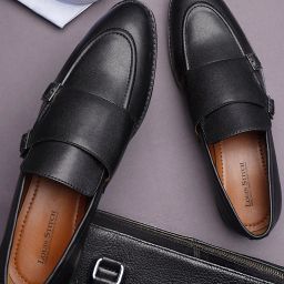 Black Slipon Style Comfortable Monk Strap Shoes for Men (RGFM) - Size UK 12 Monk Strap For Men-image-4