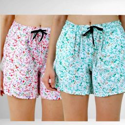 Pack of 2 Floral Print Women Green, Pink Basic Shorts, Night Shorts-image-39
