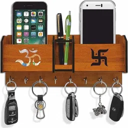 Om Swastik 2 Pocket Pen Stand 8 Hook Wood Key Holder Wood Key Holder-image-38