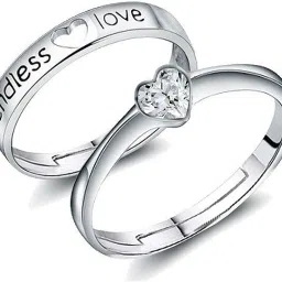 Heart shape & Endless love adjustable couple rings for lovers Valentine silver fancy ring Silver Cubic Zirconia Rhodium Plated Ring Set-image-60