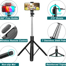 fire turtle 7Ft Bluetooth Tripod Stand for Mobile, GoPro & Cameras - Vlog & Travel Ready Tripod image 3
