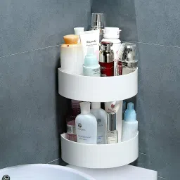 (2 Pc) Round Corner Kitchen Bathroom Shelf Self-Adhesive Sticker Hooks Plastic Wall Shelf-image-82