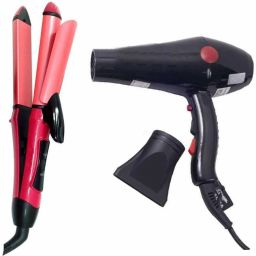 JOCOBOO 2800 Professional Hair Dryer for Men & Women with Styling Nozzle 2000 Watt Black & Hair Straightener 2009 with Hair Curling in Pink Personal Care Appliance Combo-10