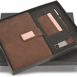 Premium 9163 Tan with Rose Gold Parts - A5 Diary, Keychain, Card Holder and Pen Gift Set-image-58