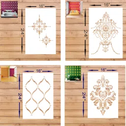 (Size:- 16X24 Inch) THEME-Damask, Chandelier , Lattice Ribbon AND Geoatryical Suitable For Bedroom, Drawing Room & Office Decoration Modern Home Wall Arts Stencil-17