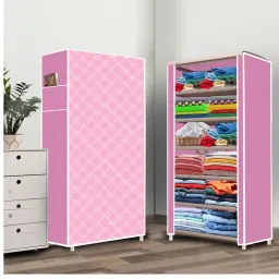 6 Shelf Foldable Collapsible Wardrobe Storage Organizer Almirah Cloth Rack Micro Fiber Collapsible Wardrobe-image-69