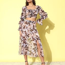 ANVI Be Yourself Floral Printed Tie-up Square Neck Top With Skirt-image-24