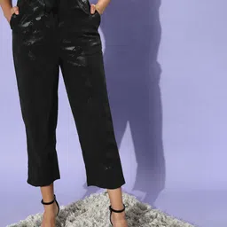 Athena Women Black Floral Print Smart High-Rise Easy Wash Cropped Trousers-image-27