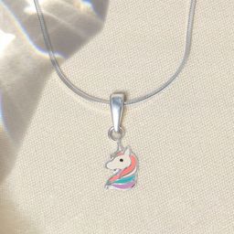 HighSpark Girls Sterling Silver Unicorn-Shaped Pendant With Chain-18