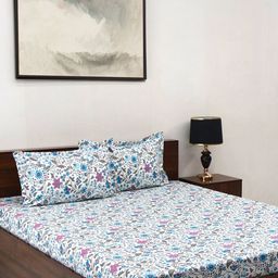 BOMBAY DYEING Cardinal Blue Floral Printed Cotton 120 TC Queen Bedsheet Set 2.54 x 2.24m-image-71