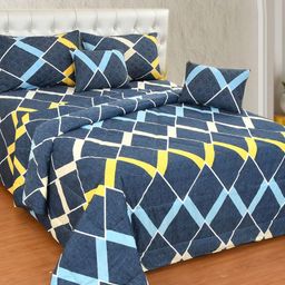 Nivasam Navy Blue & Blue Geometric 400 TC King Bedsheet with 2 Pillow Covers-image-98