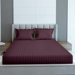LABHAM Purple Striped 210 TC Cotton King Flat Bedsheet with 2 Pillow Covers-image-74