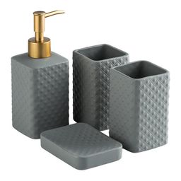 Kuber Industries Grey 4 Pieces Textured Ceramic Tooth Brush Holder-15