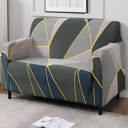 HOKIPO Grey & Blue Abstract Printed 2 Seater Sofa Cover With Arms-26