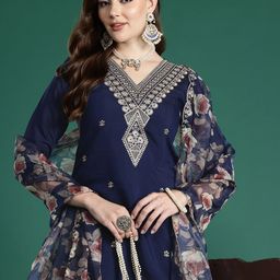 Indo Era Ethnic Motifs Embroidered Zari Kurta With Trousers & Dupatta-picture-30