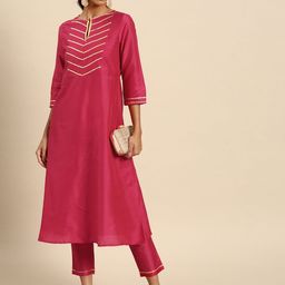 all about you Women Pink Yoke Design Gotta Patti Kurta with Trousers-picture-50