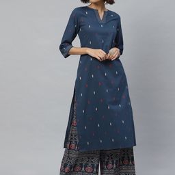 Yuris Women Navy Blue & White Ethnic Motifs Print Kurta with Palazzos-image-25