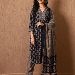 KEOSA Women Floral Printed Sequinned Pure Cotton Kurta with Trousers & With Dupatta-picture-45