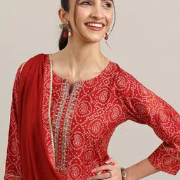 Libas Bandhani Printed Regular Gotta Patti Straight Kurta with Trousers & Dupatta image 4