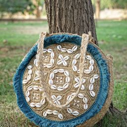 Anekaant Sisal Embellished Structured Jute Handheld Bag With Fringes-image-4