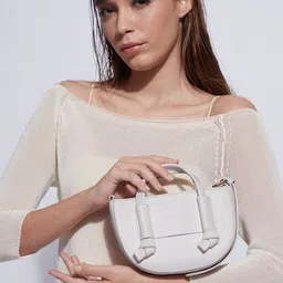 HAUTE SAUCE by Campus Sutra Women Solid Half Moon Leather Handheld Bag-8