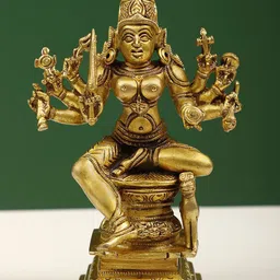 Exotic India Gold Toned Small Ashtabhuja Devi Durga Religious Idol Showpiece-image-14