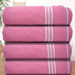 Athom Living Pink 4 Pieces Striped Terry Cotton 380 GSM Bath Towels-image-97
