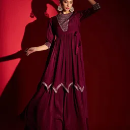 MADHURAM Ethnic Motif Embroidered Pleated Georgette Gown Ethnic Dress-picture-40