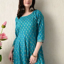 ao services Ethnic Motifs Printed Round Neck A-Line Maxi Ethnic Dress-picture-11