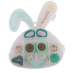 FOLIYAJ Girls Green & Brown Hair Accessory Set of 15 Pcs With Rabbit Shape Storage Box-image-99