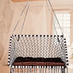 Patiofy Premium White & Black Double SeaterHammock Swing Chair With Cushion-29