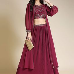 MADHURAM Embroidered Sequinned Khari Print Ready to Wear Lehenga &-picture-32