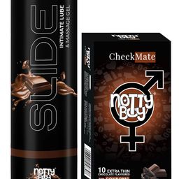 noTTy Boy Set of Slide Chocolate Flavoured Lube - 100 ml & CheckMate Condoms - 10 Pcs-0