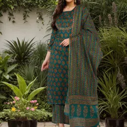 KALINI Ethnic Motifs Printed Gotta Patti Straight Kurta with Trousers & With Dupatta-picture-34