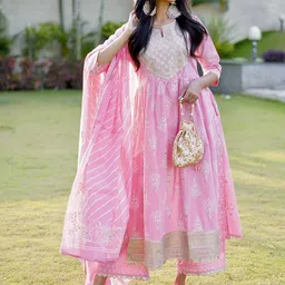 Libas Women Ethnic Motifs Embroidered Pure Cotton Kurta With Palazzos & With Dupatta-picture-20