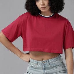 Roadster Drop-Shoulder Sleeves Pure Cotton Crop Boxy T-shirt-image-50