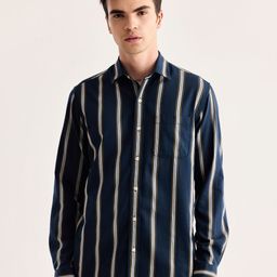 Red Flame Vertical Striped Twill Weave Pure Cotton Casual Shirt-image-31
