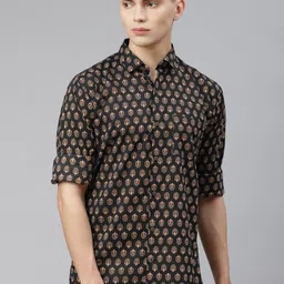 MILLENNIAL MEN Black Comfort Floral Opaque Printed Casual Shirt-image-100