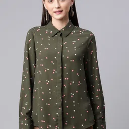 Marks & Spencer Women Olive Green Geometric Printed Casual Shirt-image-44