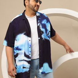 Sztori Plus Size Tie & Dye Cuban Collar Relaxed Fit Casual Shirt-image-56