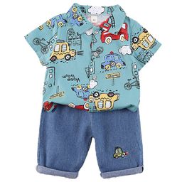 StyleCast x Revolte Boys Green & Blue Printed Shirt Collar Shirt with Shorts-picture-5