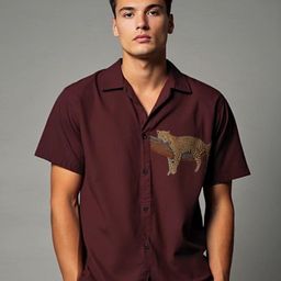 HE SPOKE Tailored Fit Animal Printed Short Sleeves Cotton Shirt-image-37