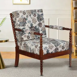GLOBALLY INDIAN Grey & White Printed Classic Wooden Lounge Chair-image-64