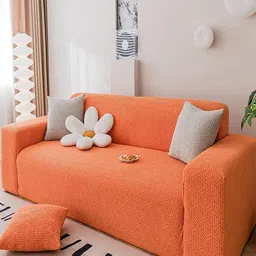 HOUSE OF QUIRK Orange-coloured Self-designed 220 GSM Stretchable 3-seater Sofa Cover-image-75