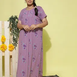 9shines Label Floral Printed Pure Cotton Maxi Nightdress-image-77