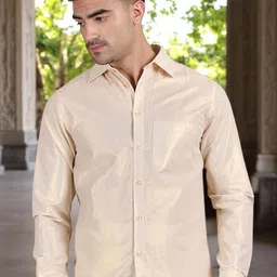 WHITE HEART Men Tissue Gold Solid Regular Fit Long Sleeve Shirt-picture-9