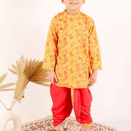 Superminis Boys Floral Printed Mandarin Collar Kurta With Dhoti Pants-picture-18