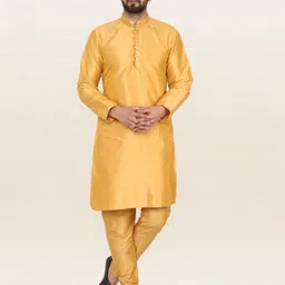 Enciger Men Gold-Toned Thread Work Dupion Silk Kurta with Churidar-picture-28